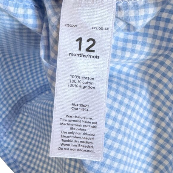 Carters Baby Boy Blue Gingham Long Sleeve Button-Down Dress Shirt 12M Cotton - Picture 5 of 5